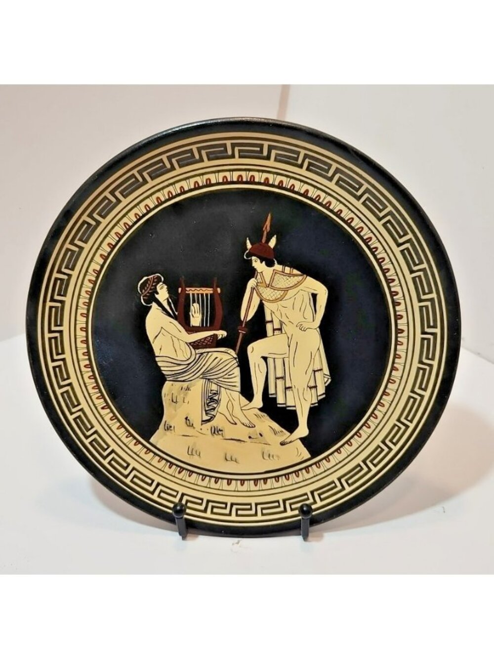 Vtg Greek Collector Plate Relief Painted Wall Decor Black Greek Mythology